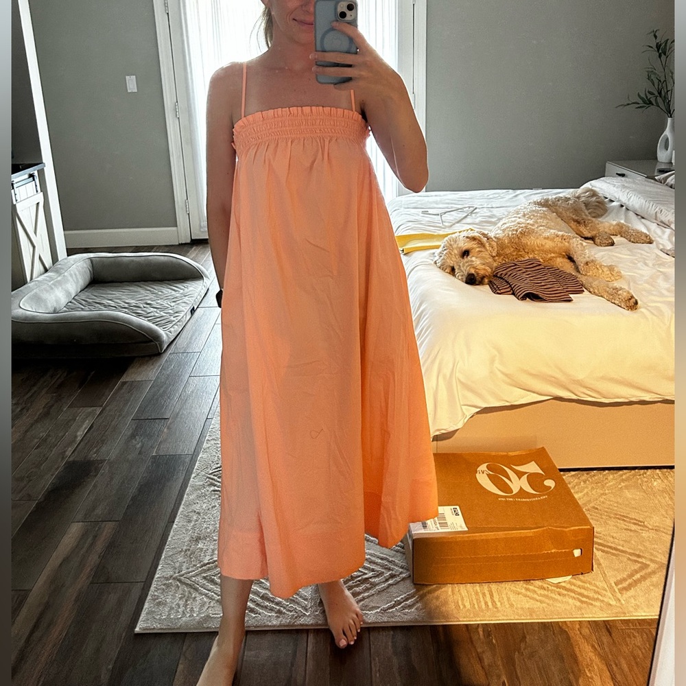 Pistola Orange Strapless Midi Sundress